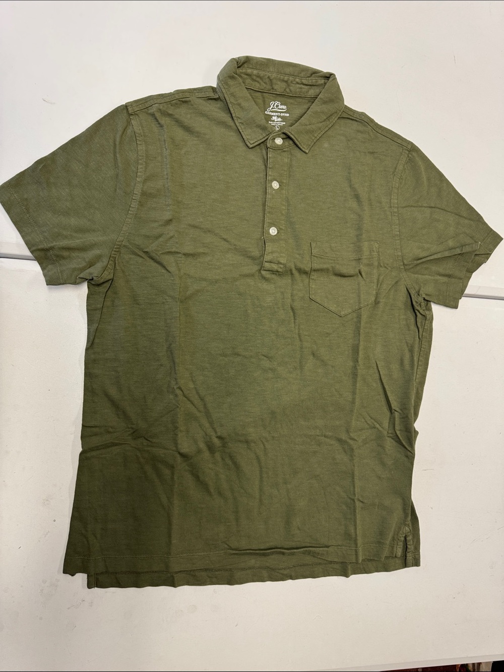 J. Crew Olive Green Short-Sleeve Polo with Chest Pocket